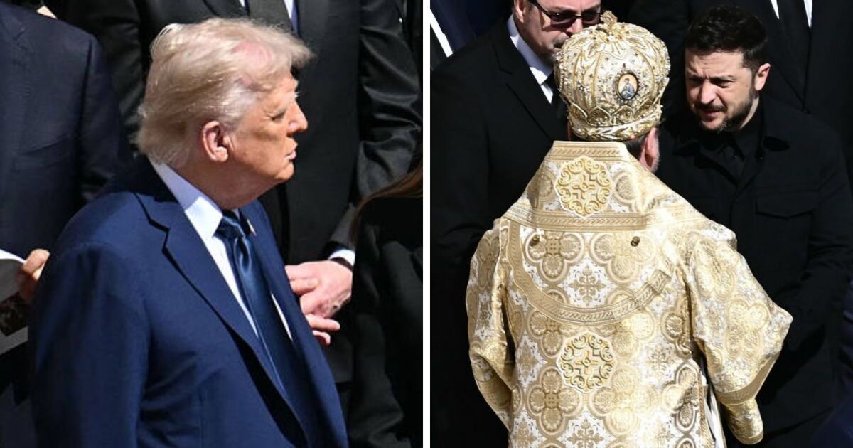 Trump and Zelensky &#039;frozen in poses&#039; at Pope Francis&#039;s funeral minutes after their meeting