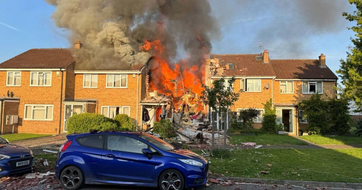 Blaze rips through rubble after &#039;gas explosion&#039; destroys home