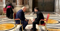 Donald Trump and Volodymyr Zelensky's head-to-head meeting at Vatican pictured