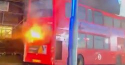Bus bursts into flames as horrified passengers desperately evacuate blaze